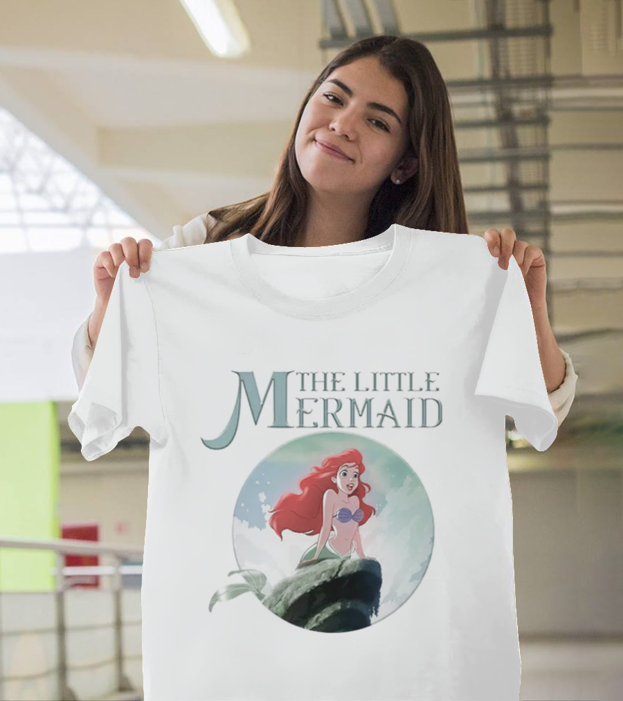 The Little Mermaid Ariel with Red Hair and Ocean Backdrop T-Shirt