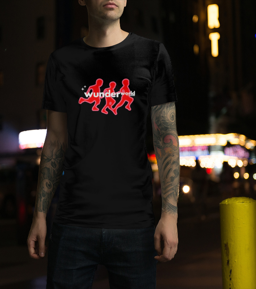 Aries Wunderworld Running Figures Red Neon Text T-Shirt