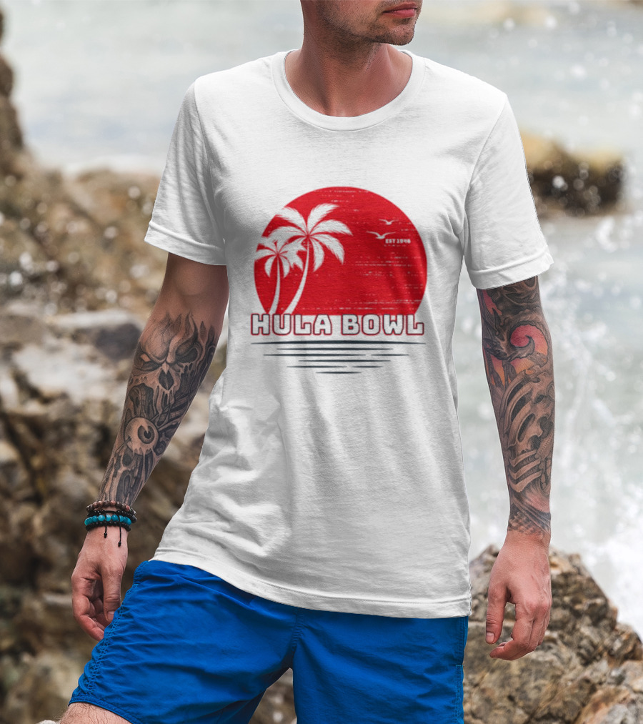 Hula Bowl Established 1946 Red Sunset With Palm Trees T-Shirt