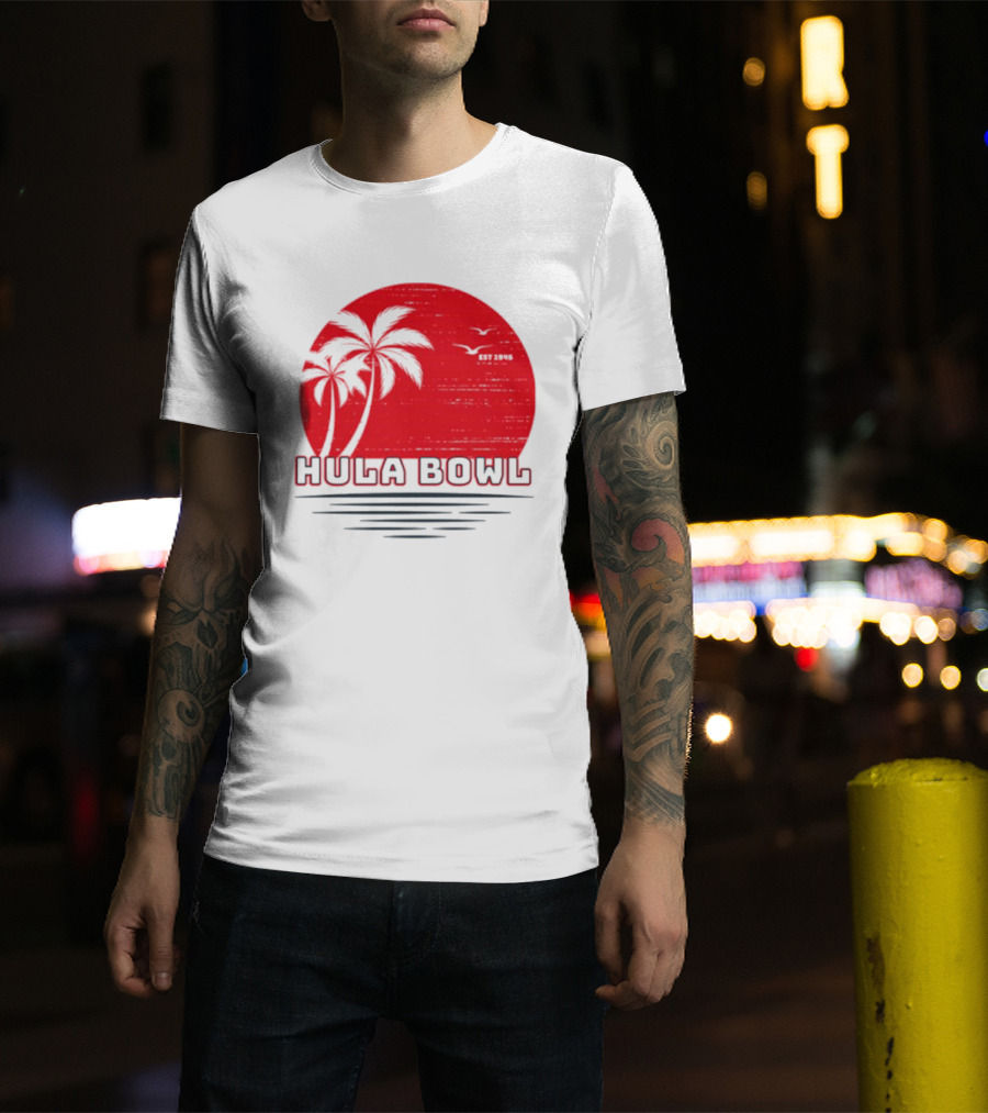 Hula Bowl Established 1946 Red Sunset With Palm Trees T-Shirt