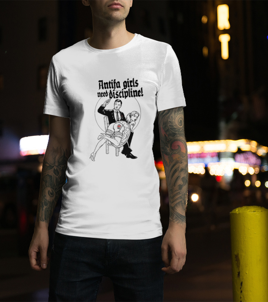 Antifa Girls Need Discipline Retro Style Illustration With Heart Detail T-Shirt