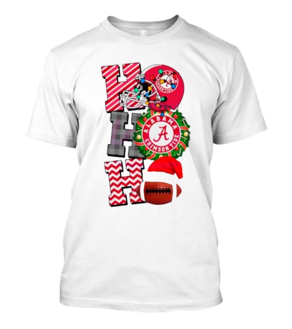 Alabama Crimson Tide Football Christmas Ho Ho Ho Santa Hat Wreath Football Helmet T-Shirt