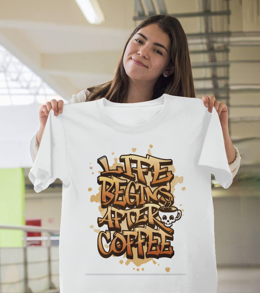 Life Begins After Coffee Graffiti Skull T-Shirt