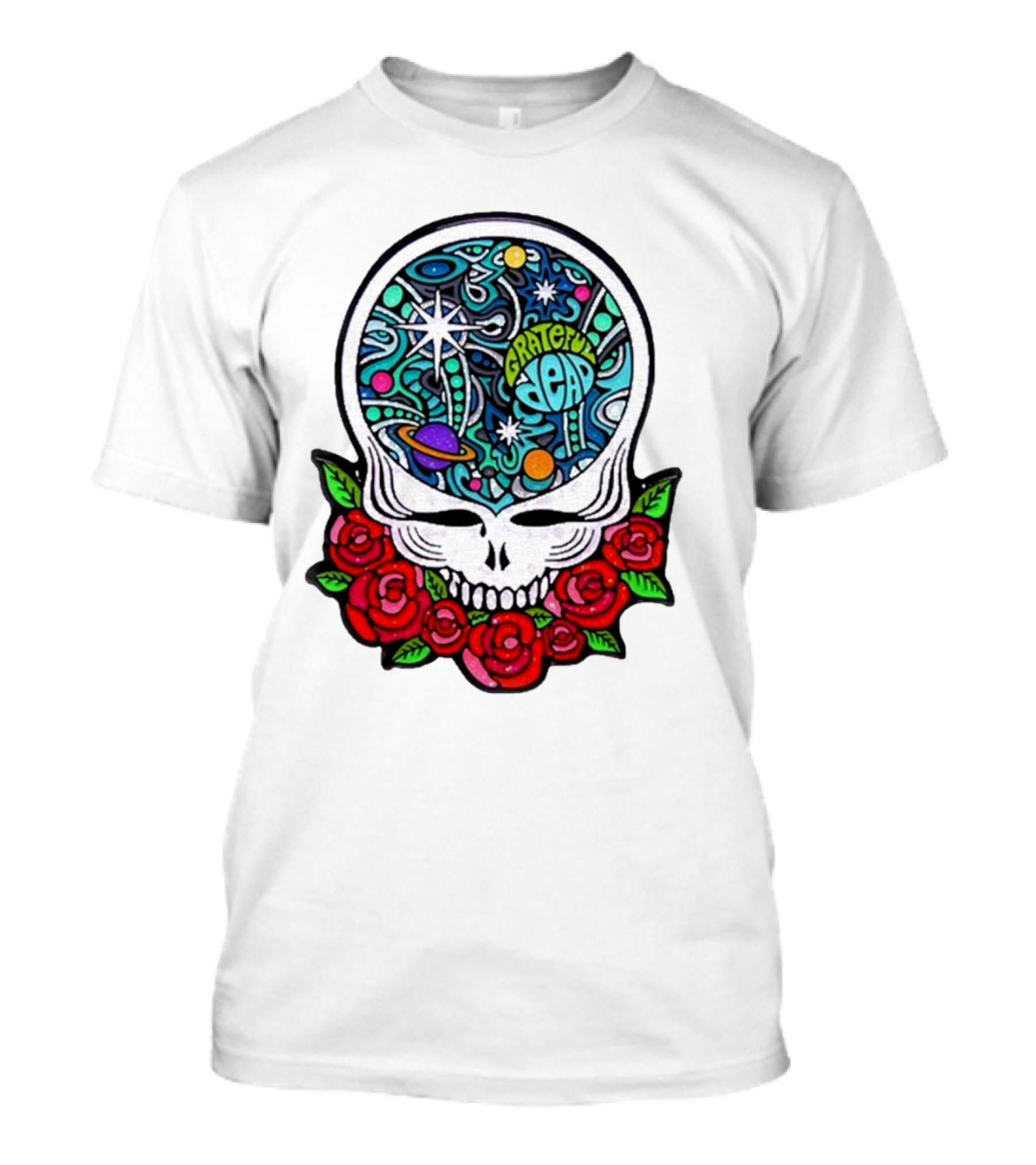 Grateful Dead Skull With Cosmic Rose Design By Danny Steinman T-Shirt