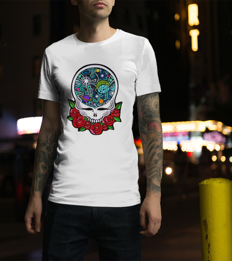 Grateful Dead Skull With Cosmic Rose Design By Danny Steinman T-Shirt