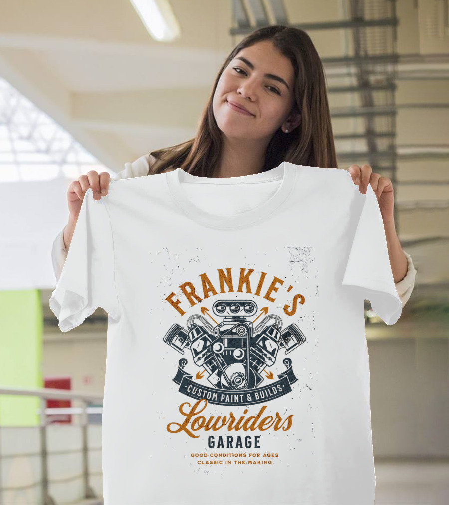Frankie's Cutmil's Lowriders Garage Good Conditions for a Classic in the Making T-Shirt