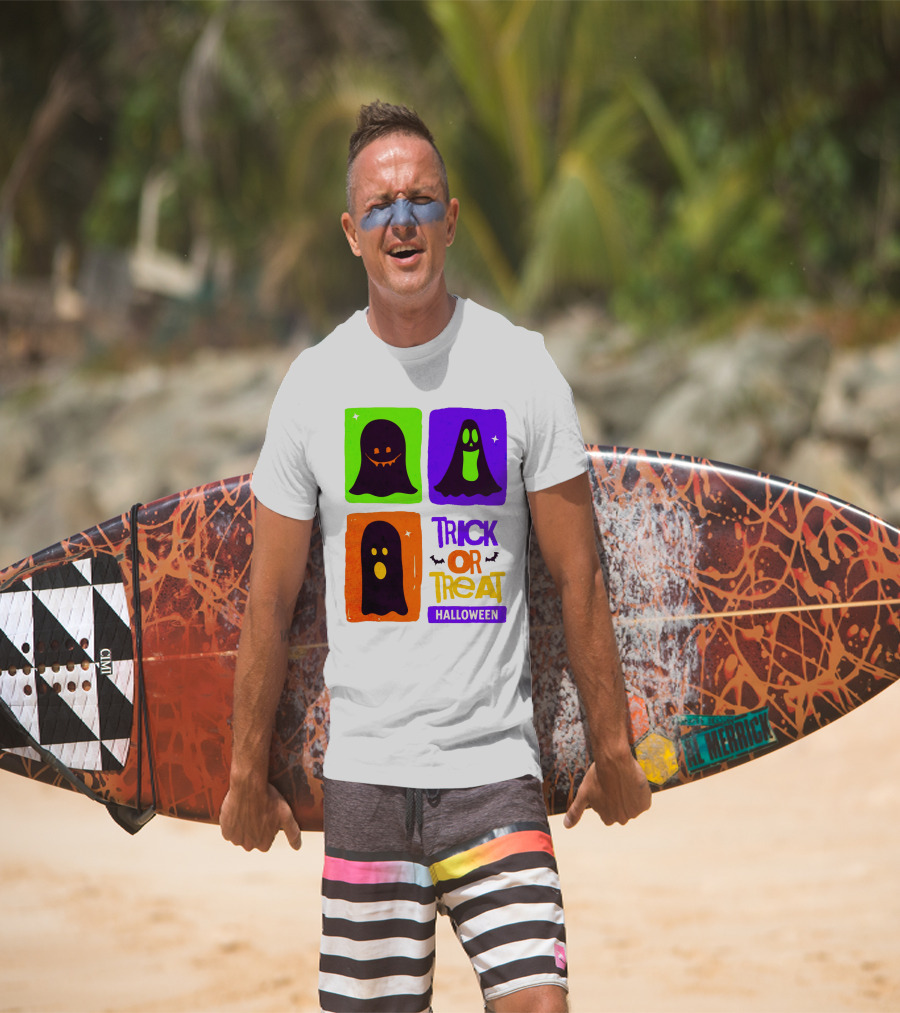 Halloween Trick Or Treat Ghosts In Colorful Boxes T-Shirt