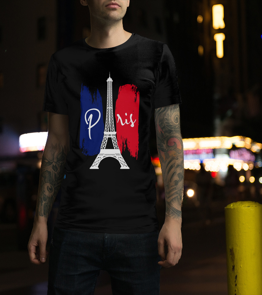 Paris Eiffel Tower Blue Red Brush Strokes T-Shirt