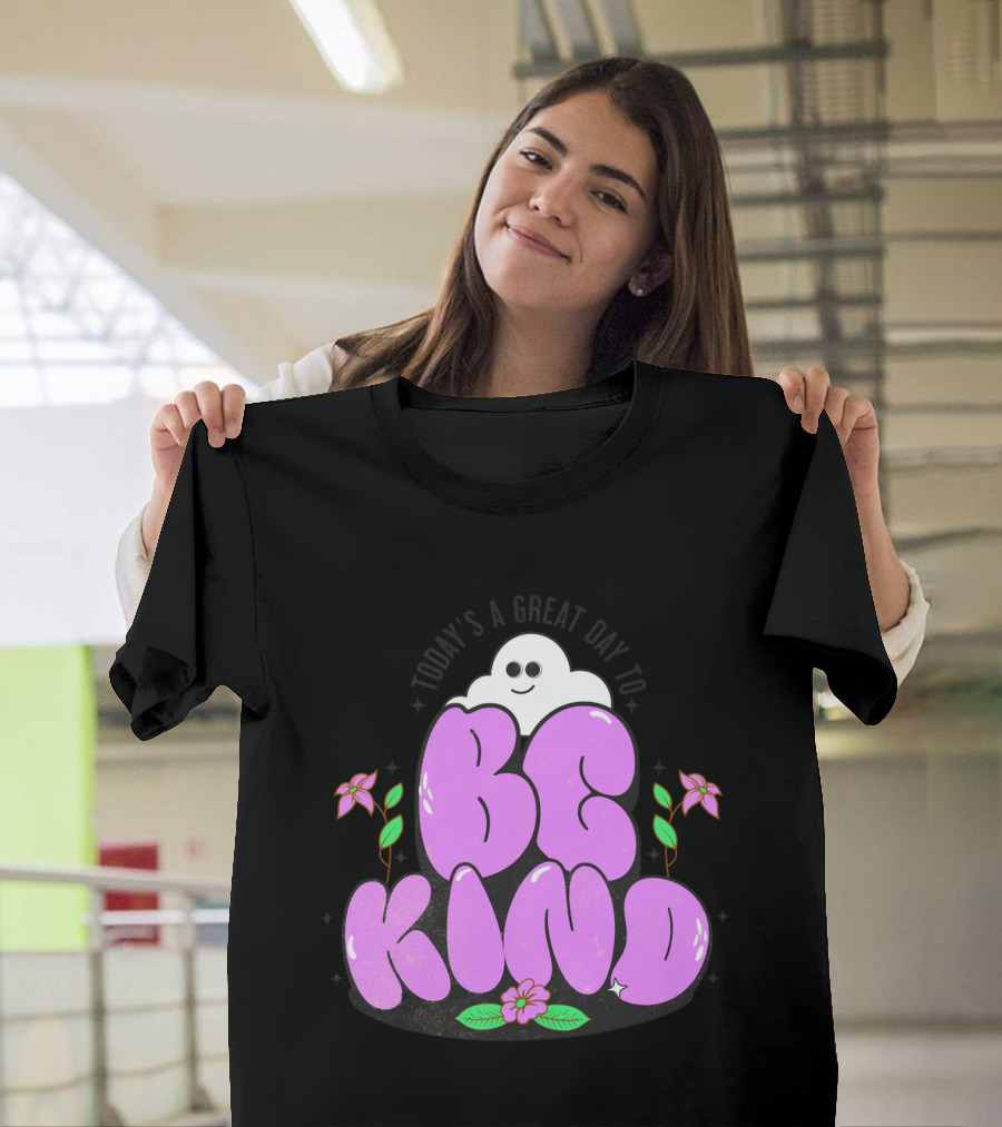Be Kind Cute Ghost and Flowers T-Shirt