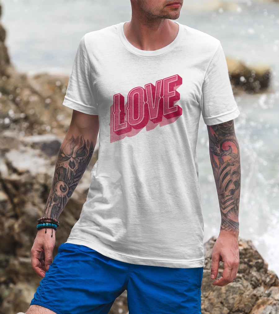 Love Lettering Typography Valentine's Day Pink 3D Effect T-Shirt