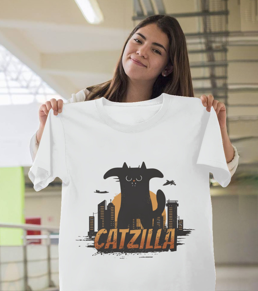 Catzilla Funny Comic Animal Skyline Monster T-Shirt