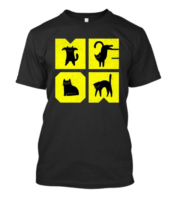 MEOW Cute Black Cats On Yellow Blocks T-Shirt