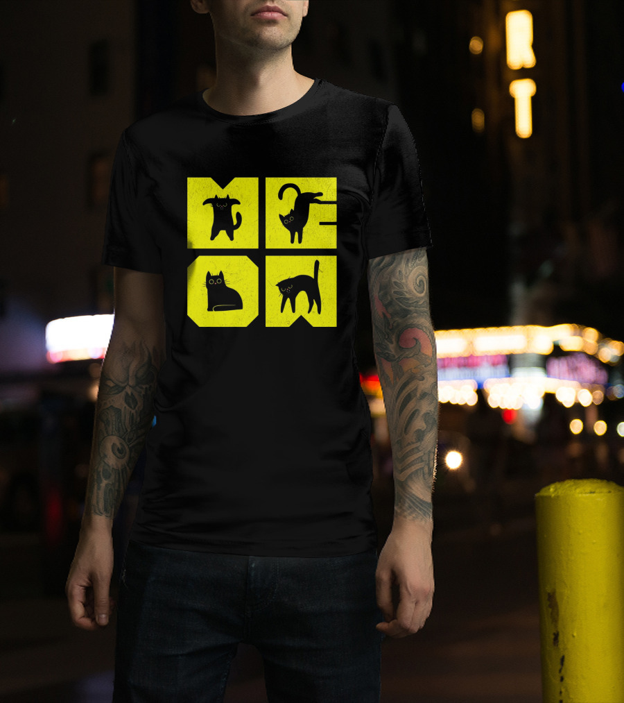 MEOW Cute Black Cats On Yellow Blocks T-Shirt