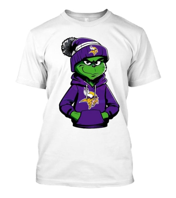 Grinch In Minnesota Vikings Hoodie And Hat With Team T-Shirt