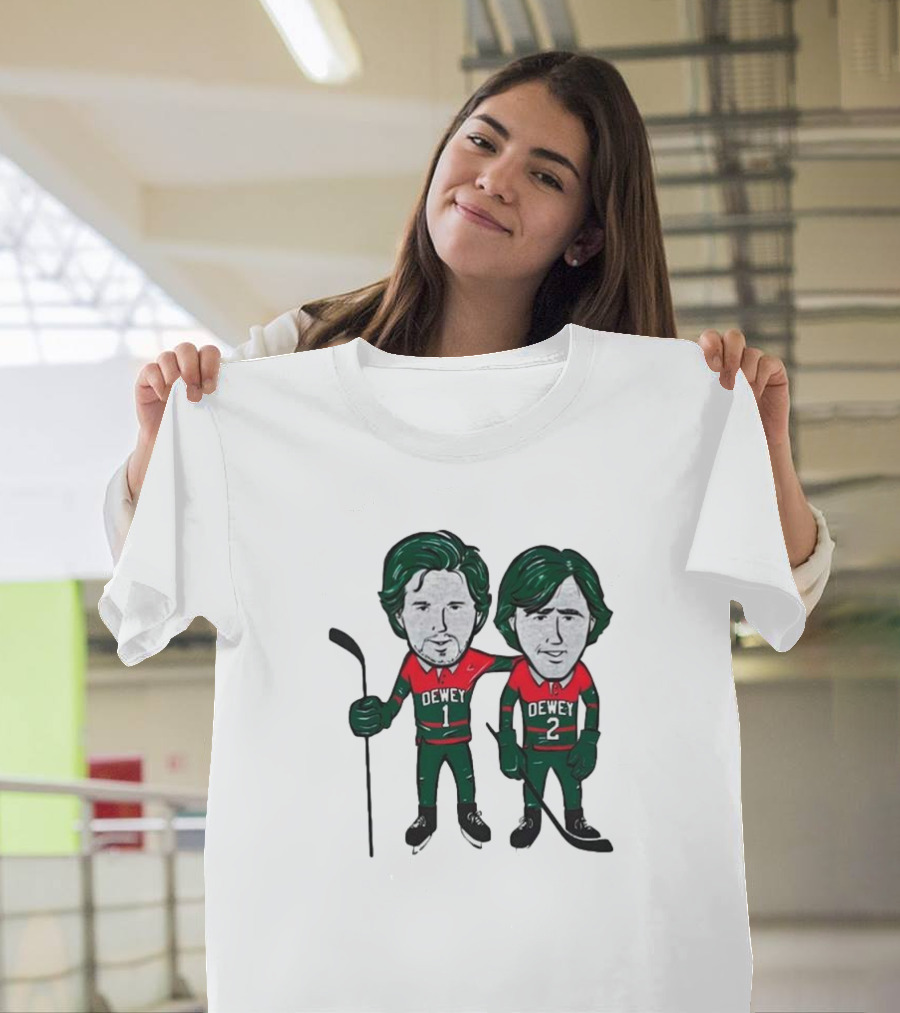 Dewey Brothers Hockey Duo with Numbered Jerseys and Sticks T-Shirt