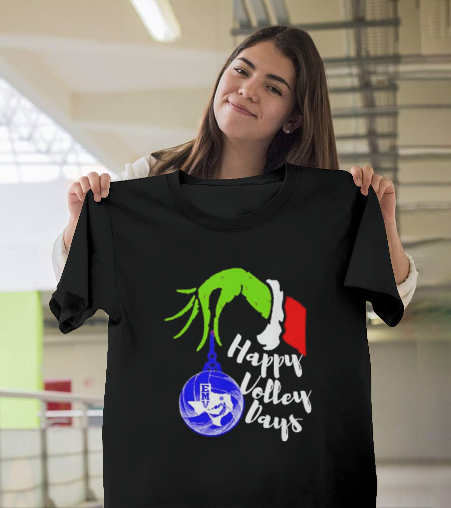 Happy Volleydays Grinch Hand Holding Volleyball Holiday T-Shirt