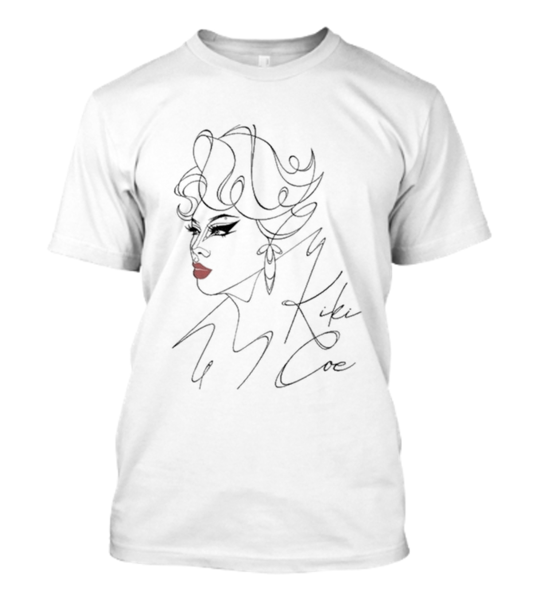 Kiki Coe Leif Sezaki Line Art Portrait With Red Lips T-Shirt