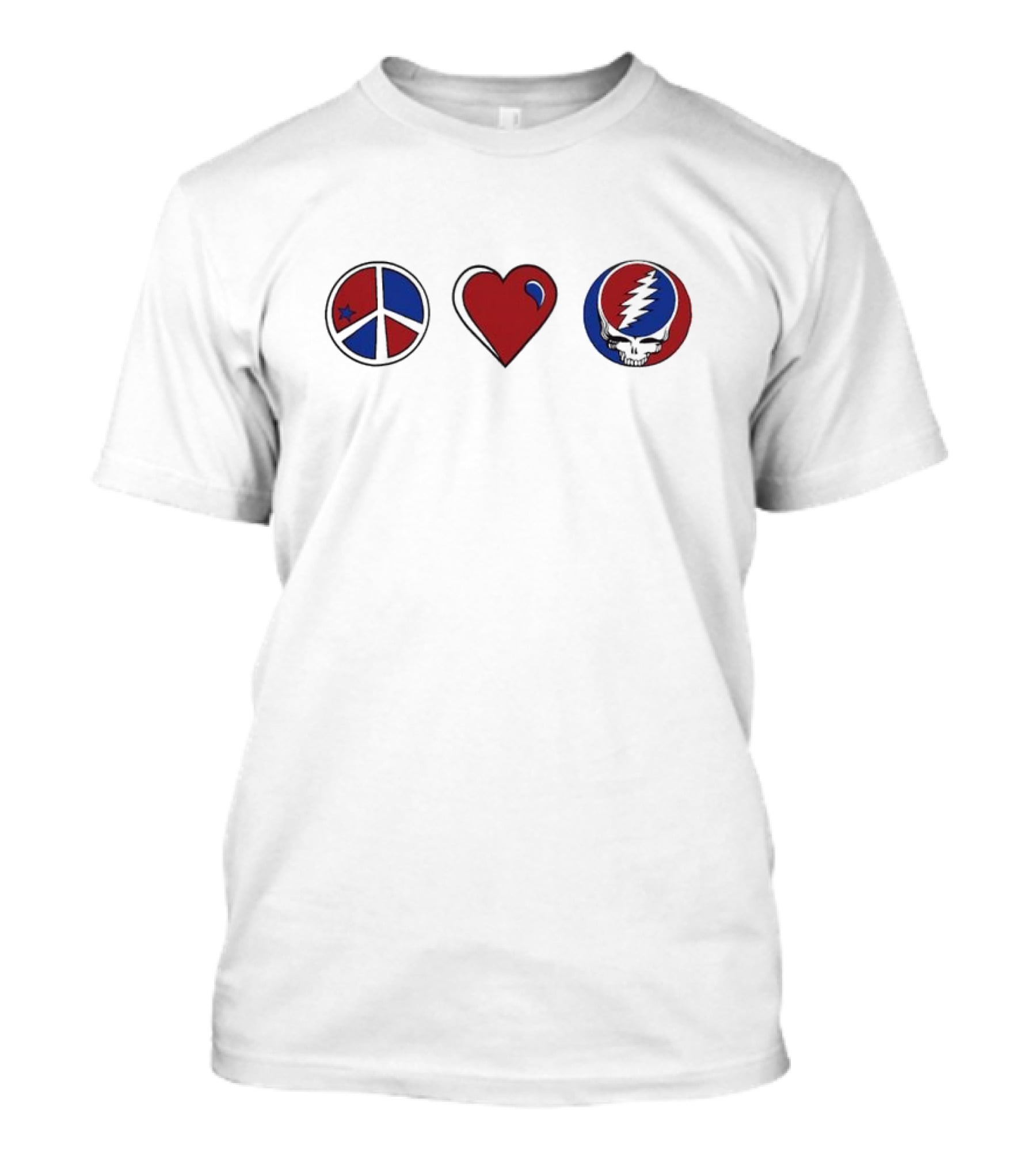 Love Peace Grateful Dead Skull Red And Blue Icons T-Shirt