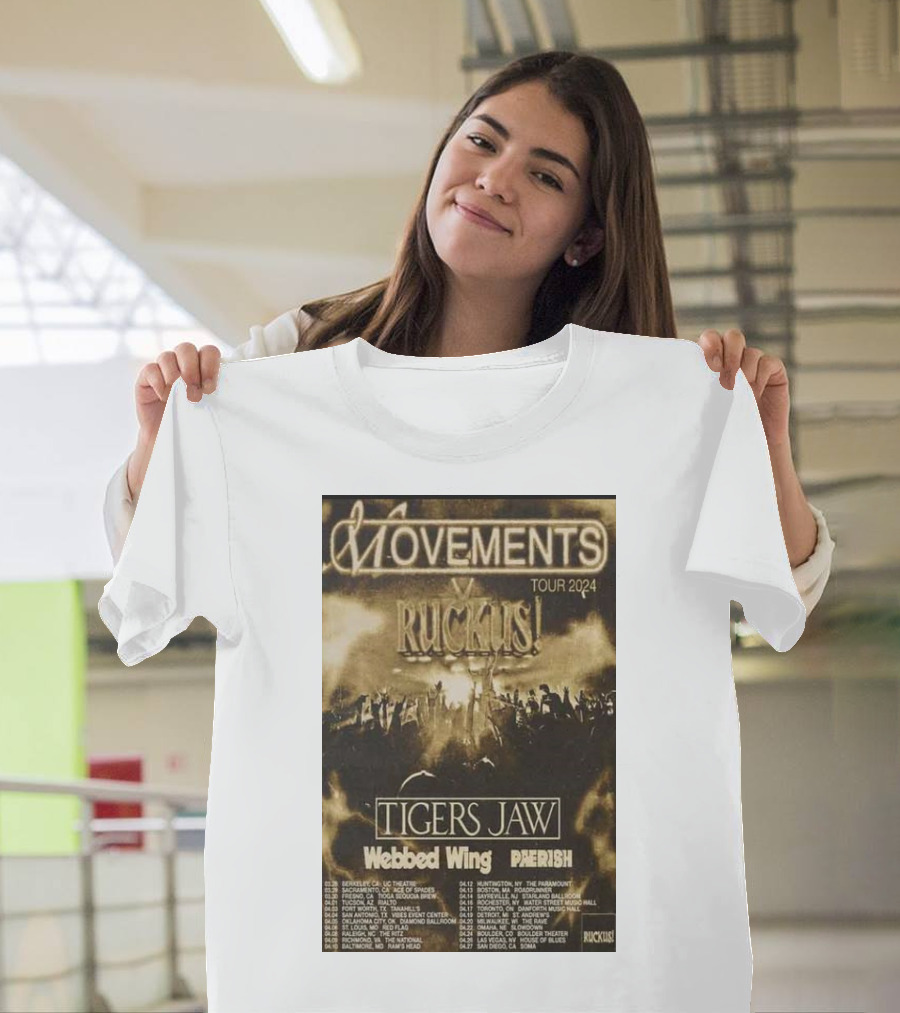 Movements 2024 Tour Ruckus Tigers Jaw Webbed Wing Pherish T-Shirt