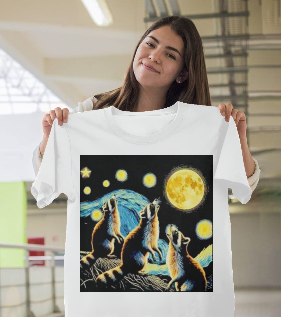 Raccoons Howling at Full Moon Starry Night Trash Pandas T-Shirt