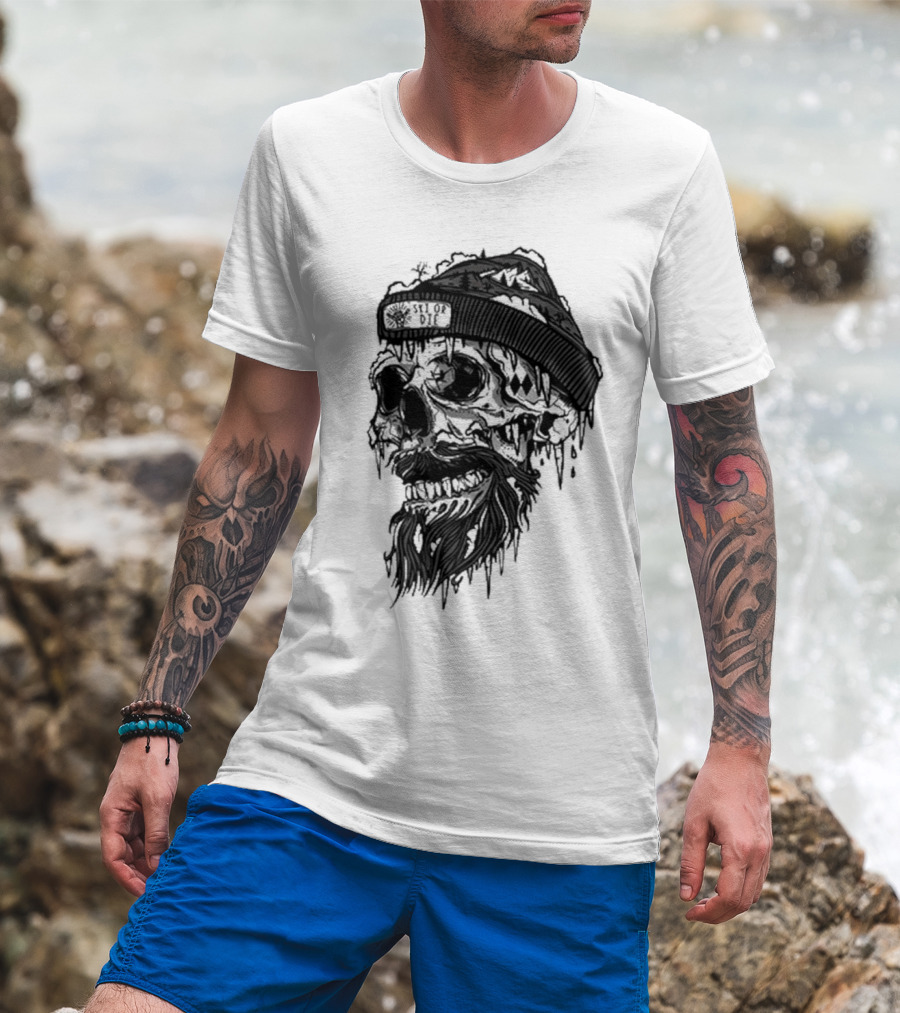 Skull Wild Ski Or Die Ice Beard Beanie Adventure T-Shirt
