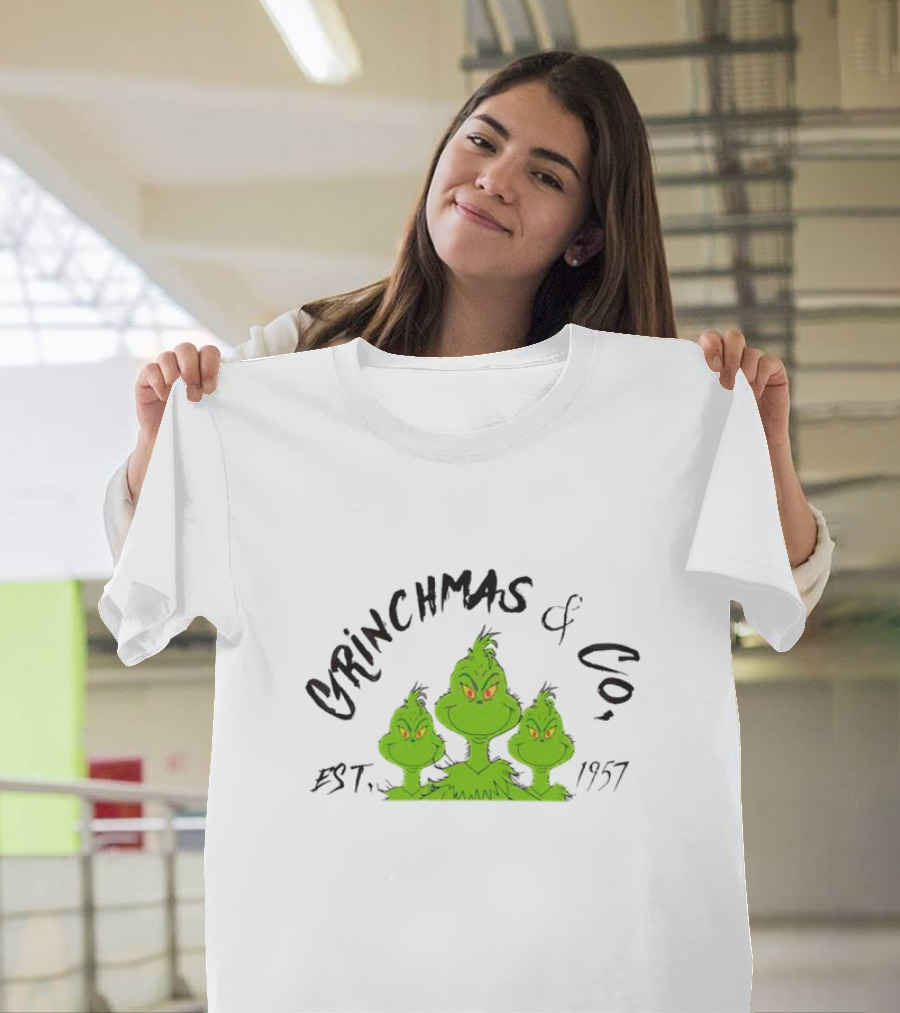 Grinchmas and Co Established 1957 Featuring Iconic Green Grinch Trio T-Shirt