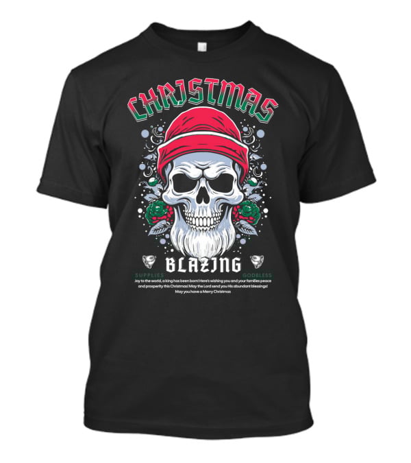 CHAJISMIS Blazing Skull Joy To The World Merry Christmas T-Shirt