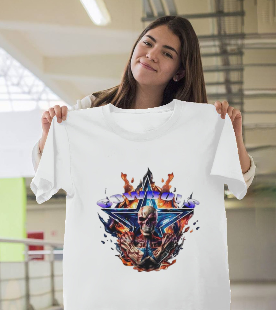 Cowboys Skeleton Star Flames T-Shirt