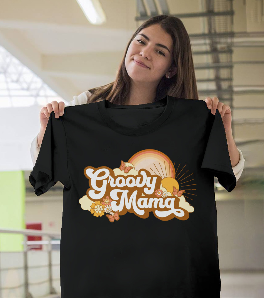 Groovy Mama Retro Sunflower Butterflies T-Shirt