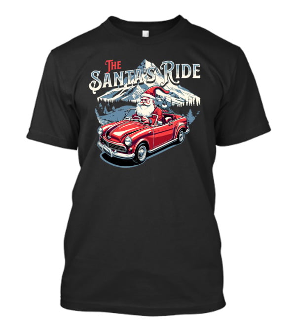 The Santa's Ride With Classic Red Convertible In Winter Mountain Scene T-Shirt