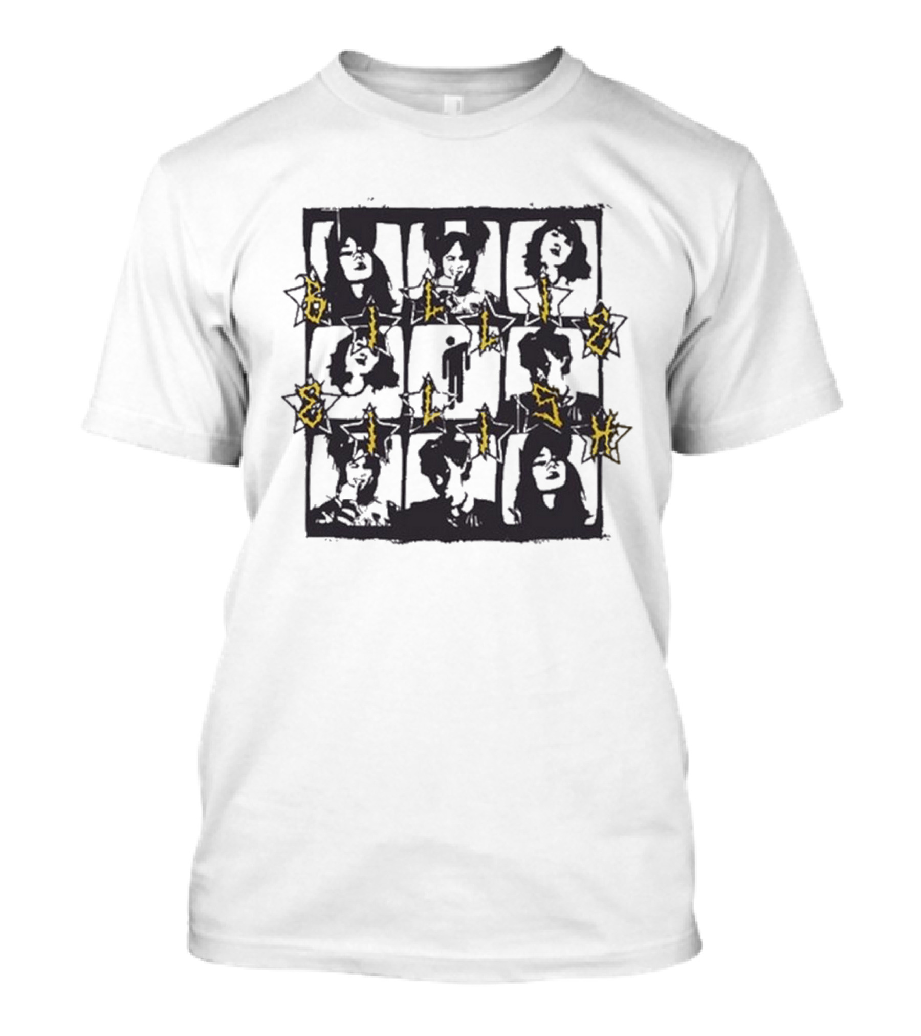 Billie Eilish Grid Yellow Text Boyfriend Fit Girls Photos T-Shirt