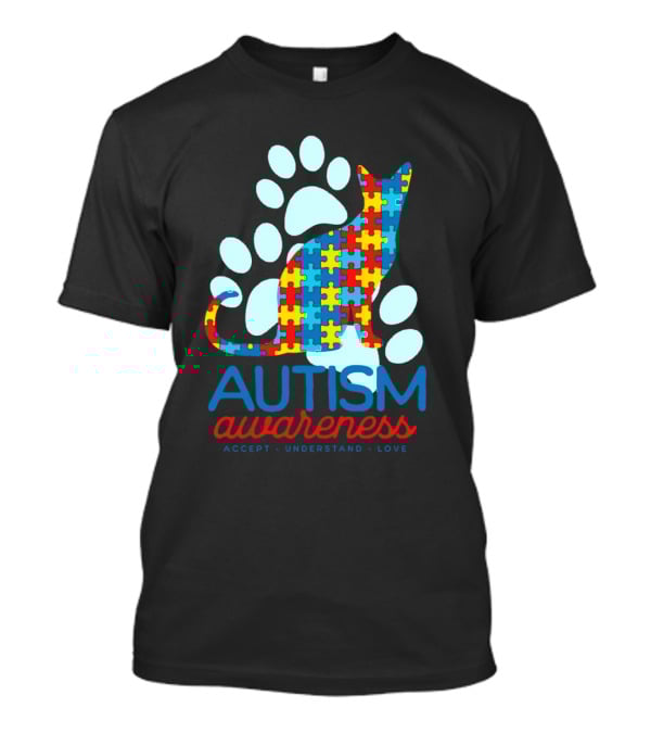 Autism Awareness Accept Understand Love Puzzle Cat Paw T-Shirt
