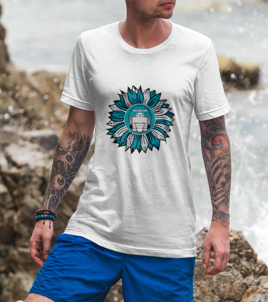 Philadelphia Eagles Football Helmet Sunflower T-Shirt
