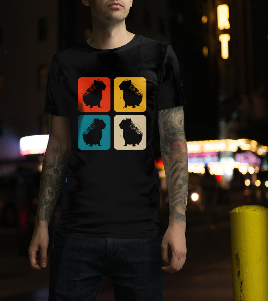 Vintage Capybara Pop Art Silhouette Four Colors Squares T-Shirt