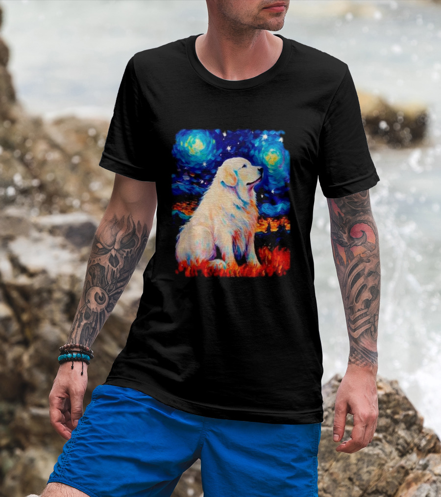 Starry Night Great Dog Van Gogh Style Golden Retriever T-Shirt
