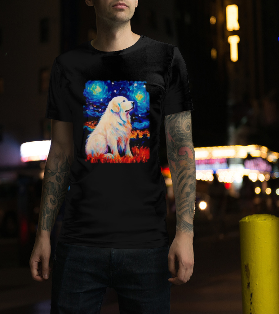 Starry Night Great Dog Van Gogh Style Golden Retriever T-Shirt