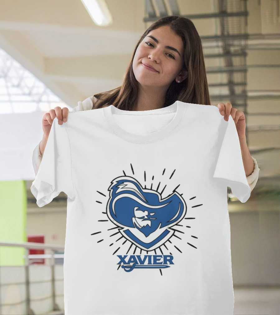 Xavier Musketeer Bold Blue Emblem With Radiating Lines T-Shirt