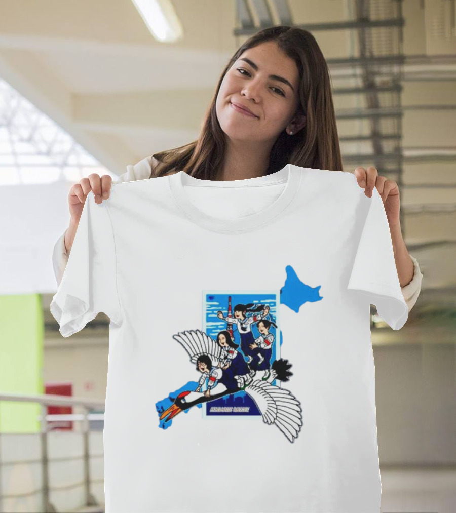 Atarashii Gakko Navy Crane Riding Cartoon Adventure T-Shirt