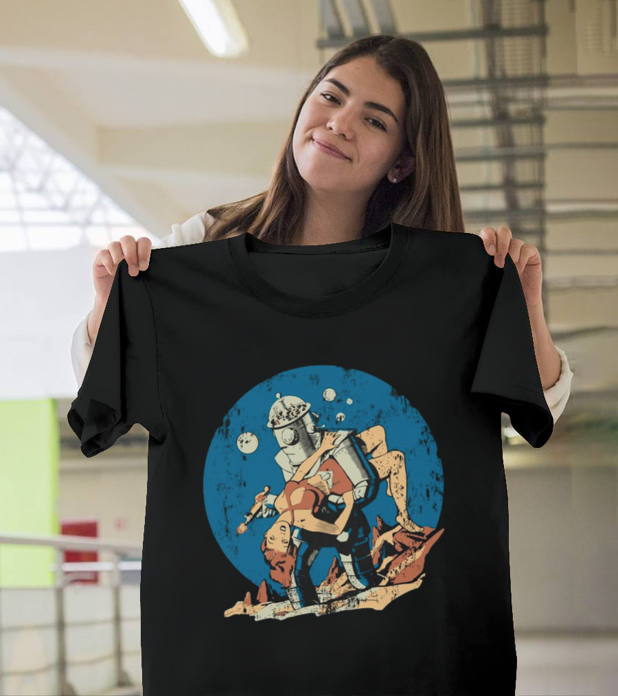 Damselindistress Retro Robot Romance Vintage Sci-Fi Space Adventure T-Shirt