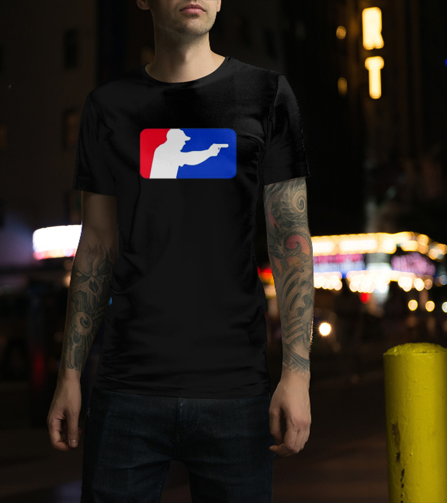 Major League Shooter Silhouette In Red White And Blue Rectangle T-Shirt