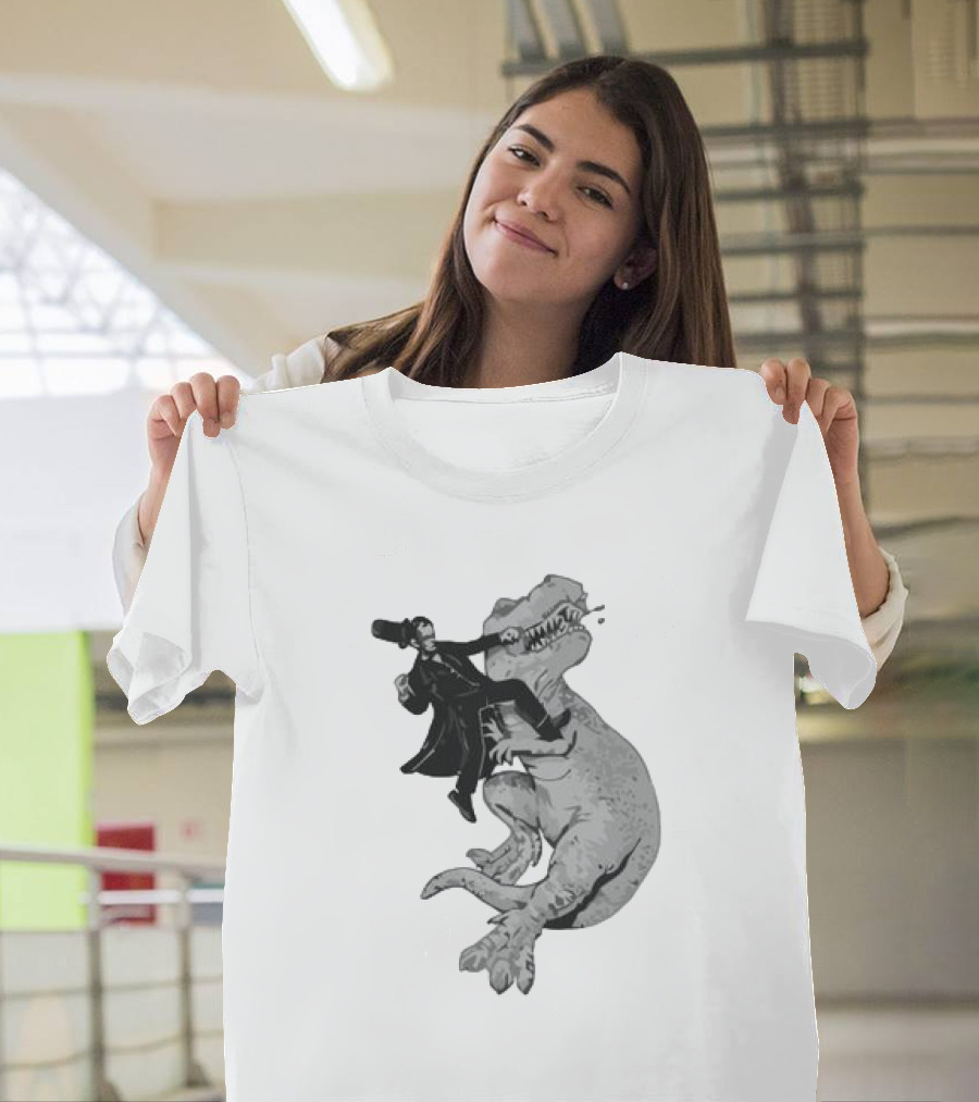 Punching ARex Like A Boss Victorian Gentleman Fighting Dinosaur T-Shirt