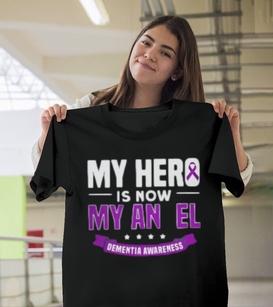 My Hero Is Now My Angel Purple Ribbon Dementia Awareness T-Shirt