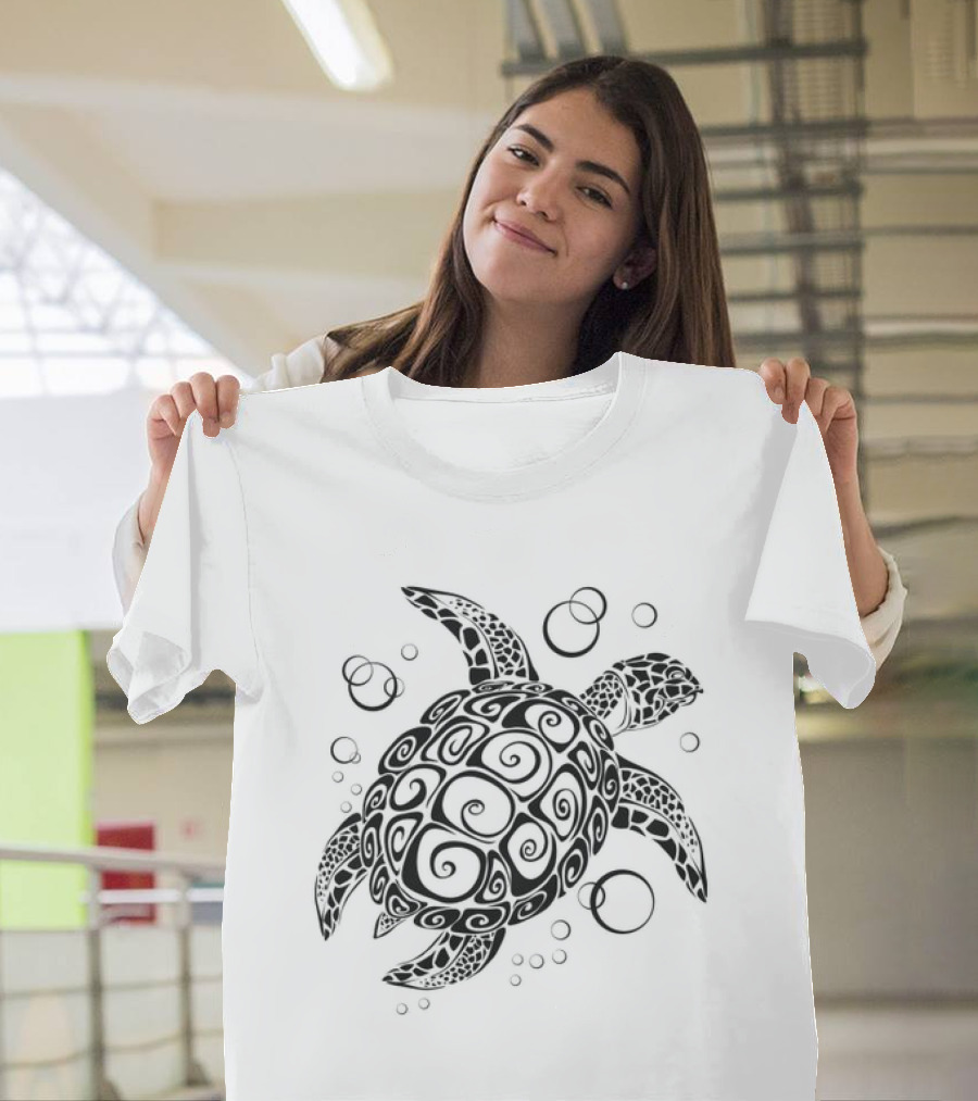 Sea Turtle Tribal Pattern with Bubbles T-Shirt