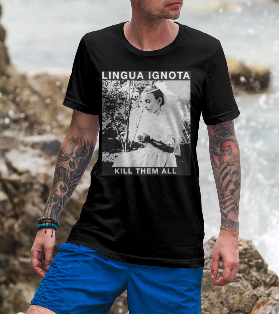 LINGUA IGNOTA KILL THEM ALL Veiled Bride Prayerful Pose T-Shirt