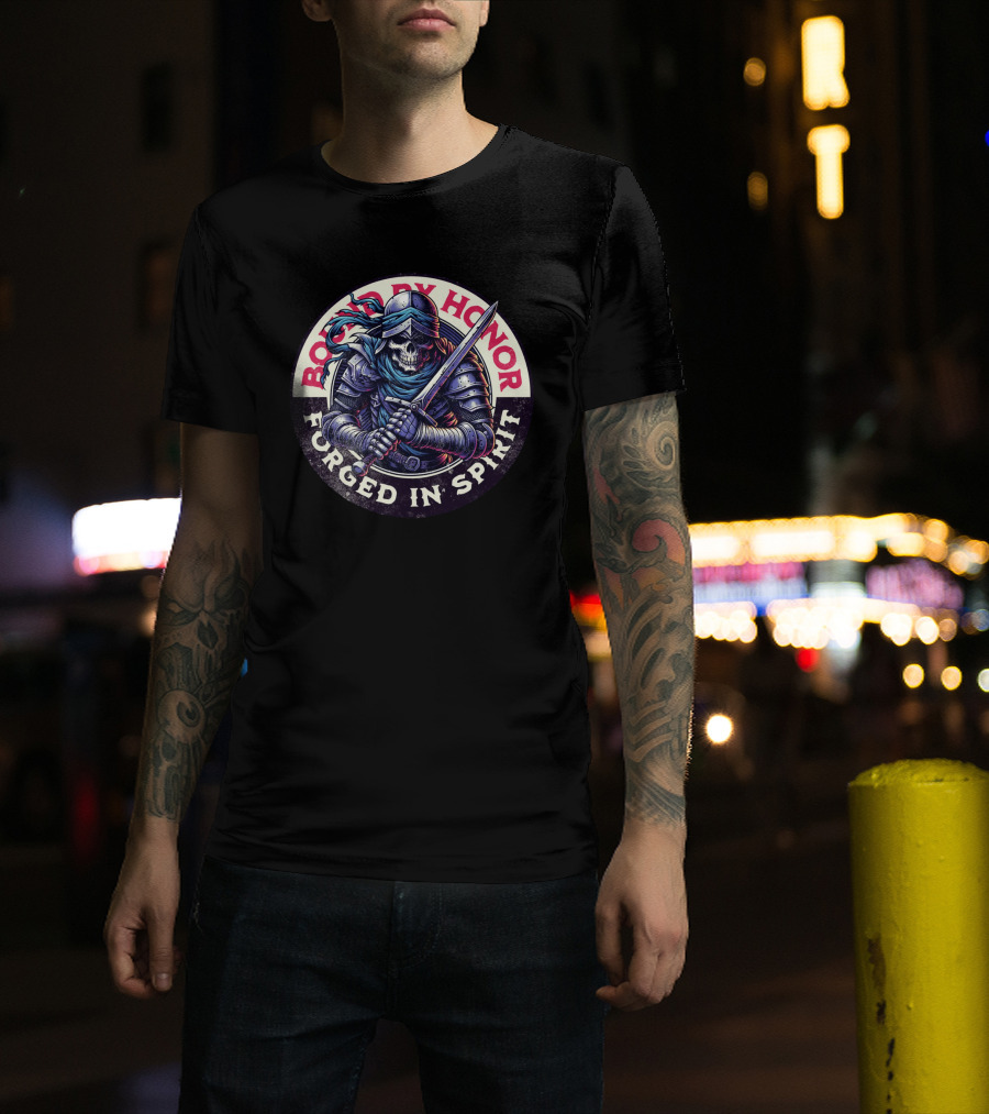 Bound By Honor Forged In Spirit Knight Skull With Sword T-Shirt