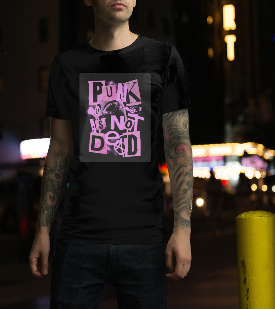 Punk Is Not Dead Mask And Anarchy Symbol Collage T-Shirt