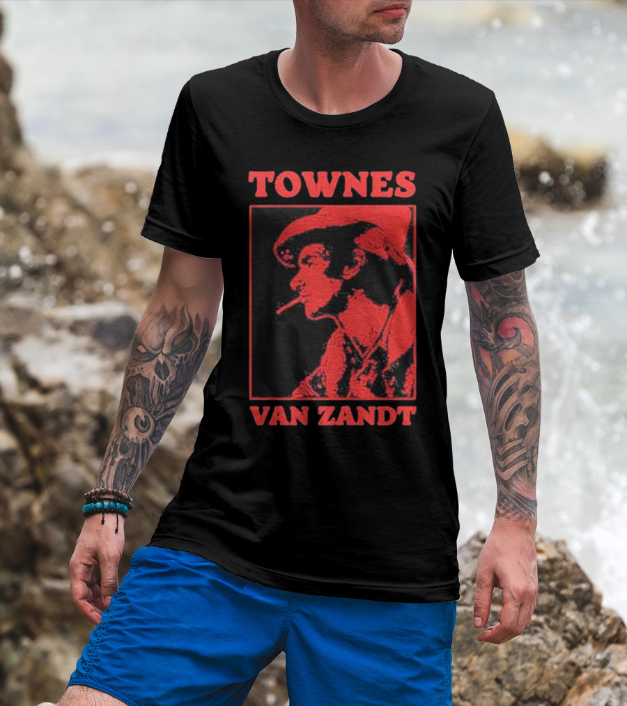 Townes Van Zandt Vintage Red Silhouette Image T-Shirt