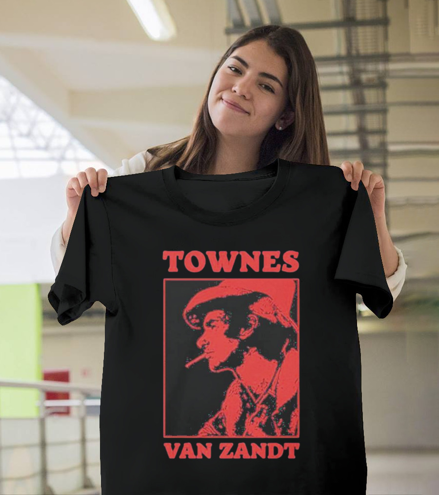 Townes Van Zandt Vintage Red Silhouette Image T-Shirt