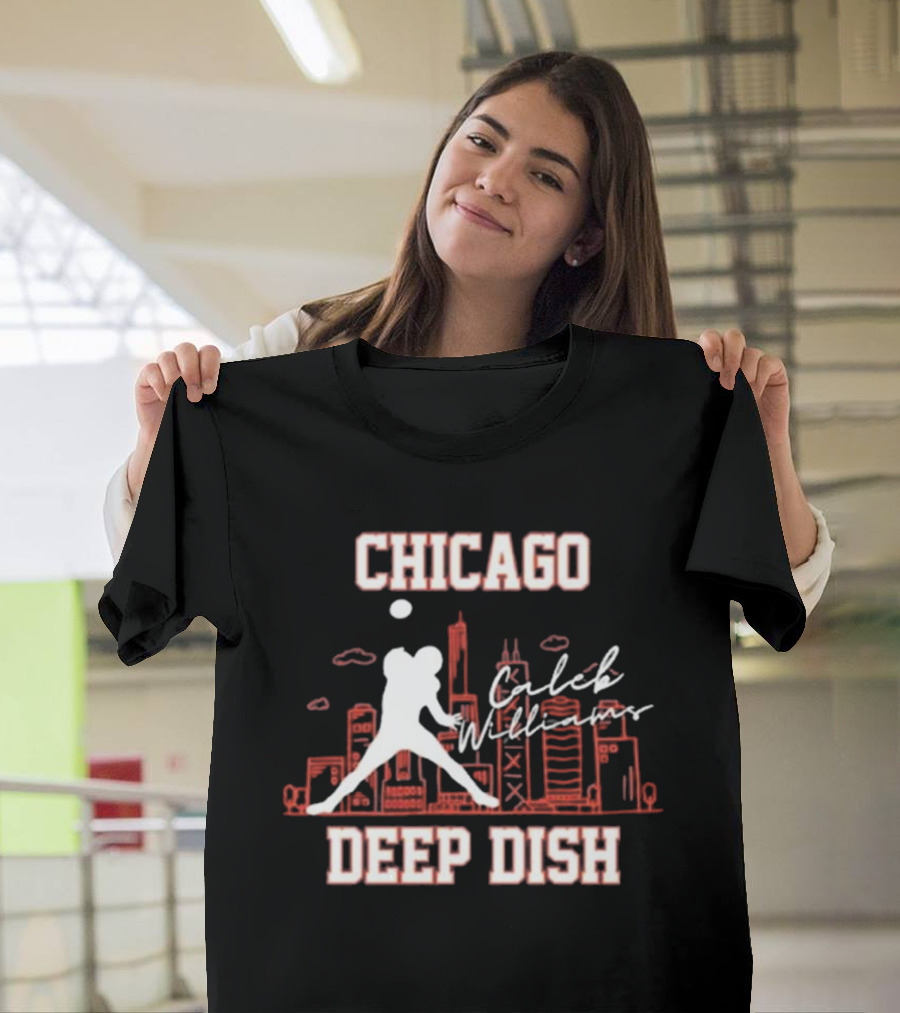 Caleb Williams Chicago Deep Dish Football Skyline T-Shirt