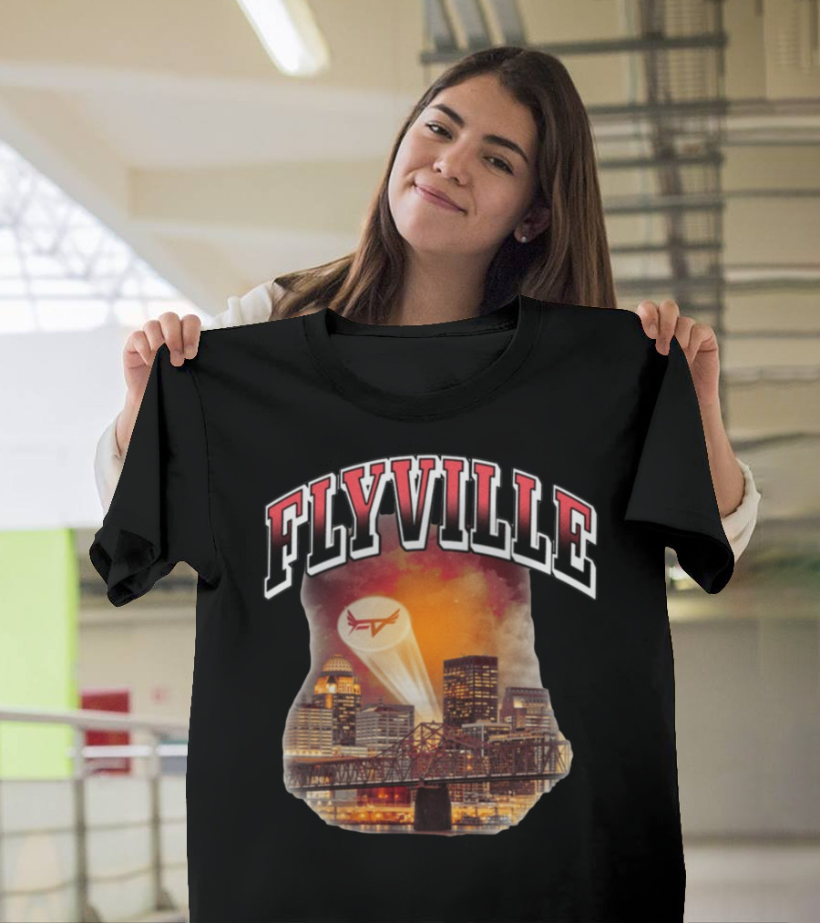Flyville Skyline with Spotlight Logo Over City Bridge T-Shirt